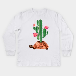 Turtle Cactus Illustration Kids Long Sleeve T-Shirt